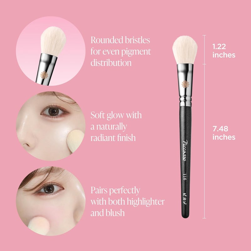 Piccasso 116 Highlighter Brush – Soft Goat Hair Makeup Brush for Face, Ideal for Highlighting Cheekbones, Nose, and Jawline, Fluffy Blush Brush for Natural Glow, Professional Korean Beauty - Image 3